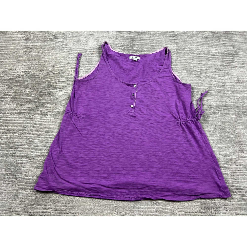 Old Navy Tank Top Womens 2X Purple Henley Slub Knit Side Tie Sleeveless Top